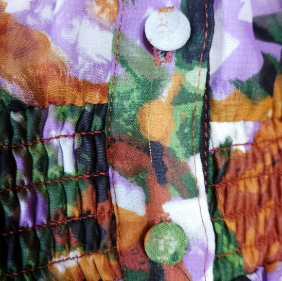 Sunny Leigh Ruffle Short Sleeve Shirt Button Front Floral Print Elastic Waist - Picture 2 of 6